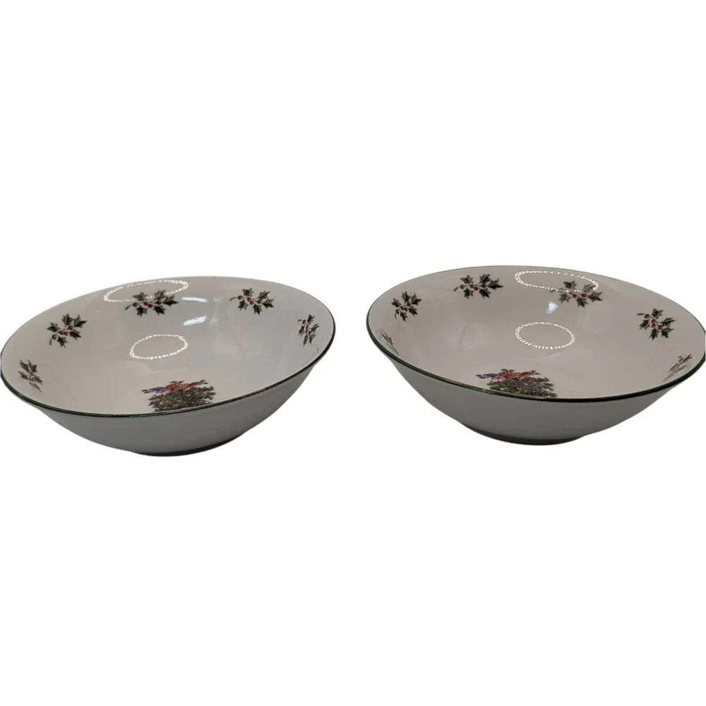 Gibson Noel Morning Soup Bowls Christmas Tree Holiday Vintag Set of Two SEE